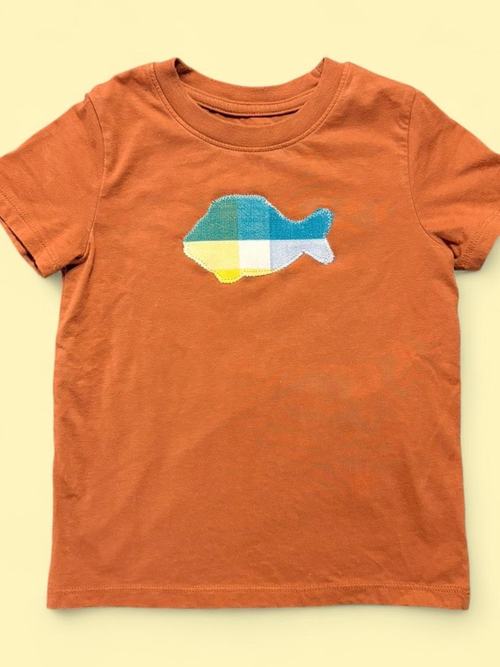 Rust Orange Kids Tee with Handmade Fish Applique